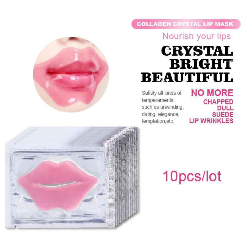 10Pcs Beauty Super Lip Plumper Pink Crystal Collagen Lip Mask Patches Moisturizing Hydrating Lips korean Cosmetics Skin Care