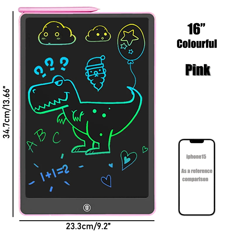 16/12 Inch LCD Drawing Tablet – Colorful Writing Pad for Kids – Doodle Board for 3-8 Year Old Boys & Girls – Creative Toddler Toys