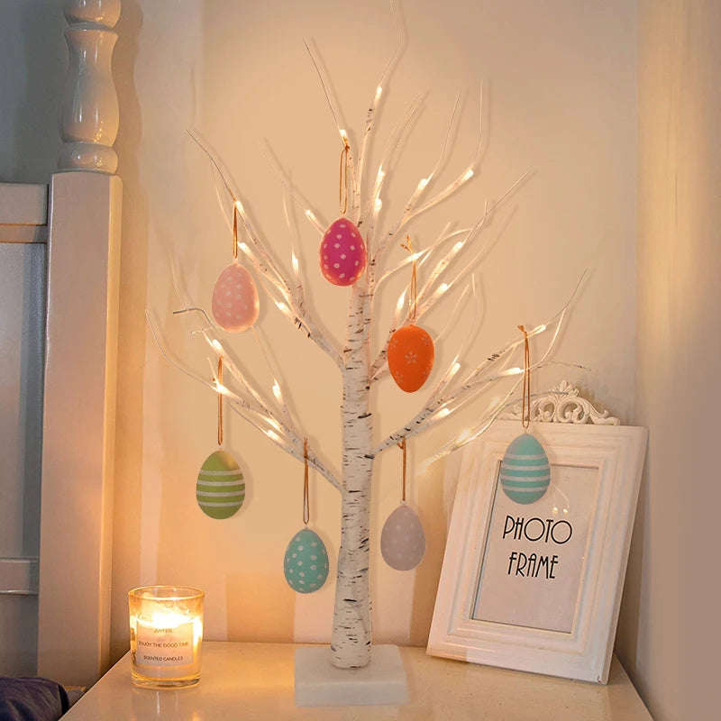 62cm Easter Birch Tree Led Light Decoration For Home Easter Egg Hanging Ornaments 2025 Happy Easter Party Decor Kids Gift Favors