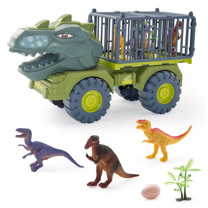 Dinosaur Transport Carrier Truck Toy – T-Rex Dinosaur Model Truck for Boys – Diecast Dino Animal Vehicle – Great Birthday Gift for Kids