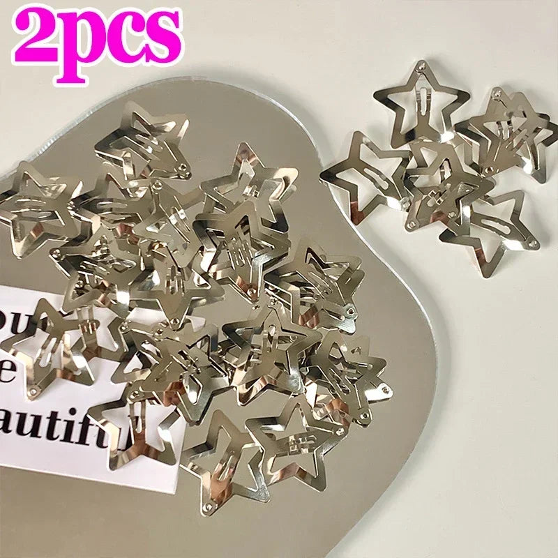 2/50Pcs Y2K Silver Star Hair Clips for Girls Filigree Star Metal Snap Clip Hairpins Barrettes Hair Jewelry Nickle Free Bobby Pin