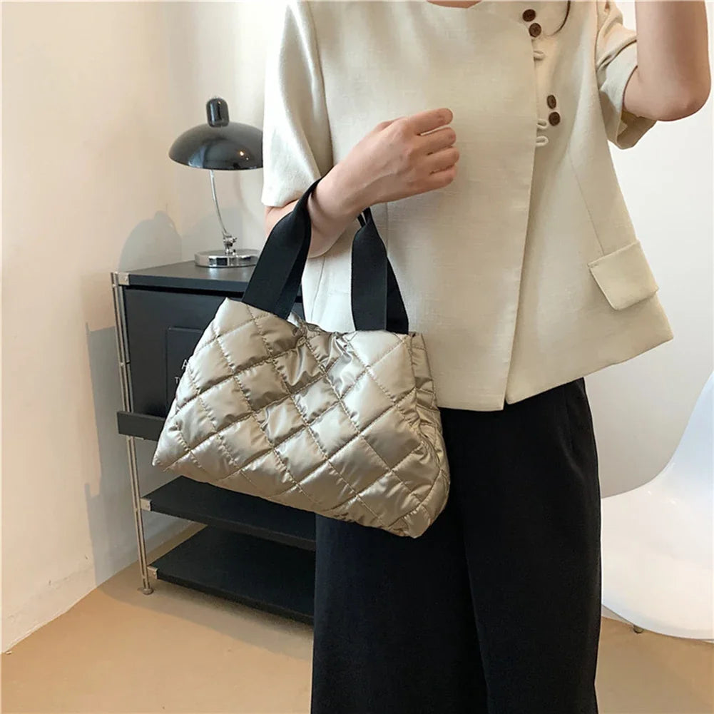 Puffer Shoulder Bag for Women Down Cotton Padded Tote Bag Bubble Handbag Purse Large Shopper Bag Quilted Cloud Top Hand Bag