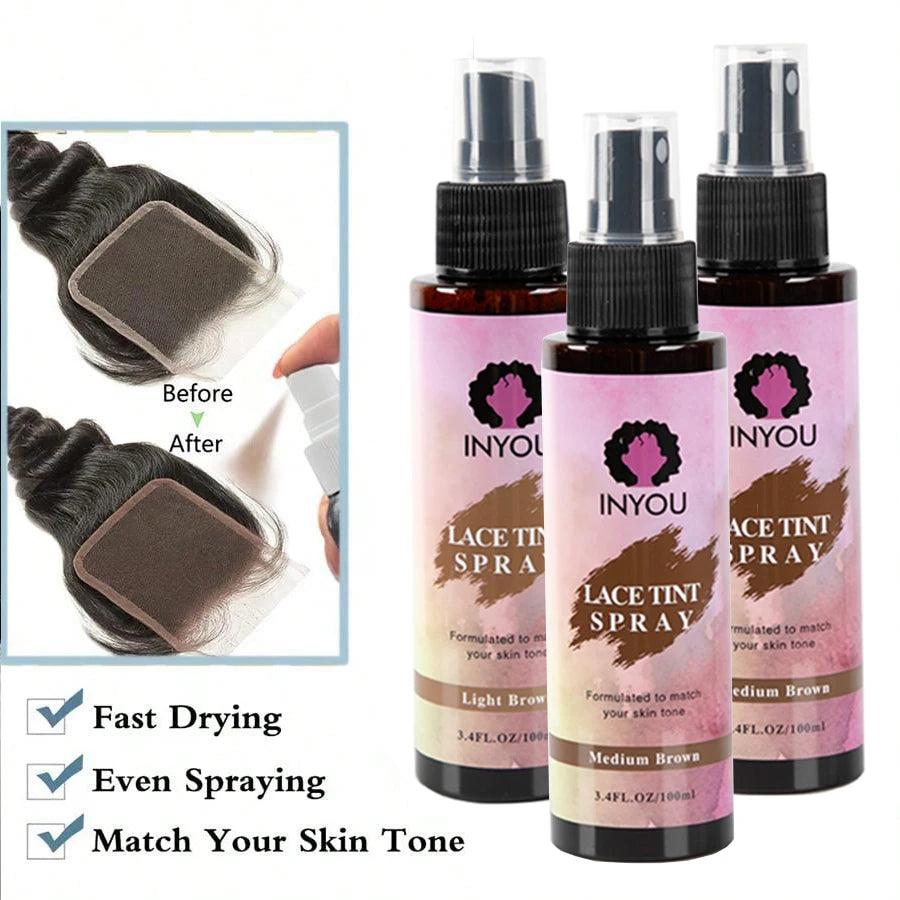 Lace Tint Spray for Wigs,Waterproof Lace Tint Melting Mousse Spray Concealer for Lace Closure front Wigs Toupees Edge Control La