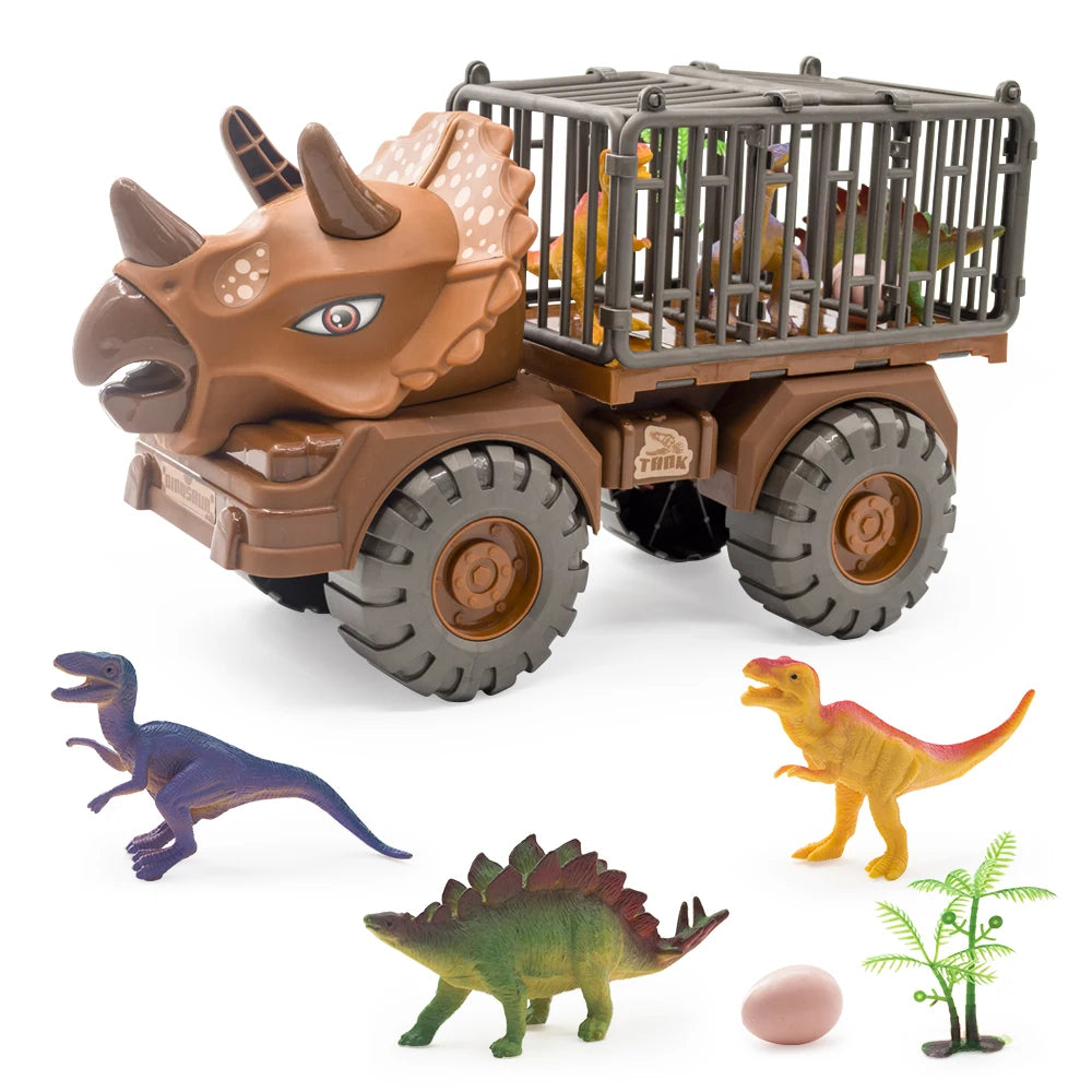 Dinosaur Transport Carrier Truck Toy – T-Rex Dinosaur Model Truck for Boys – Diecast Dino Animal Vehicle – Great Birthday Gift for Kids