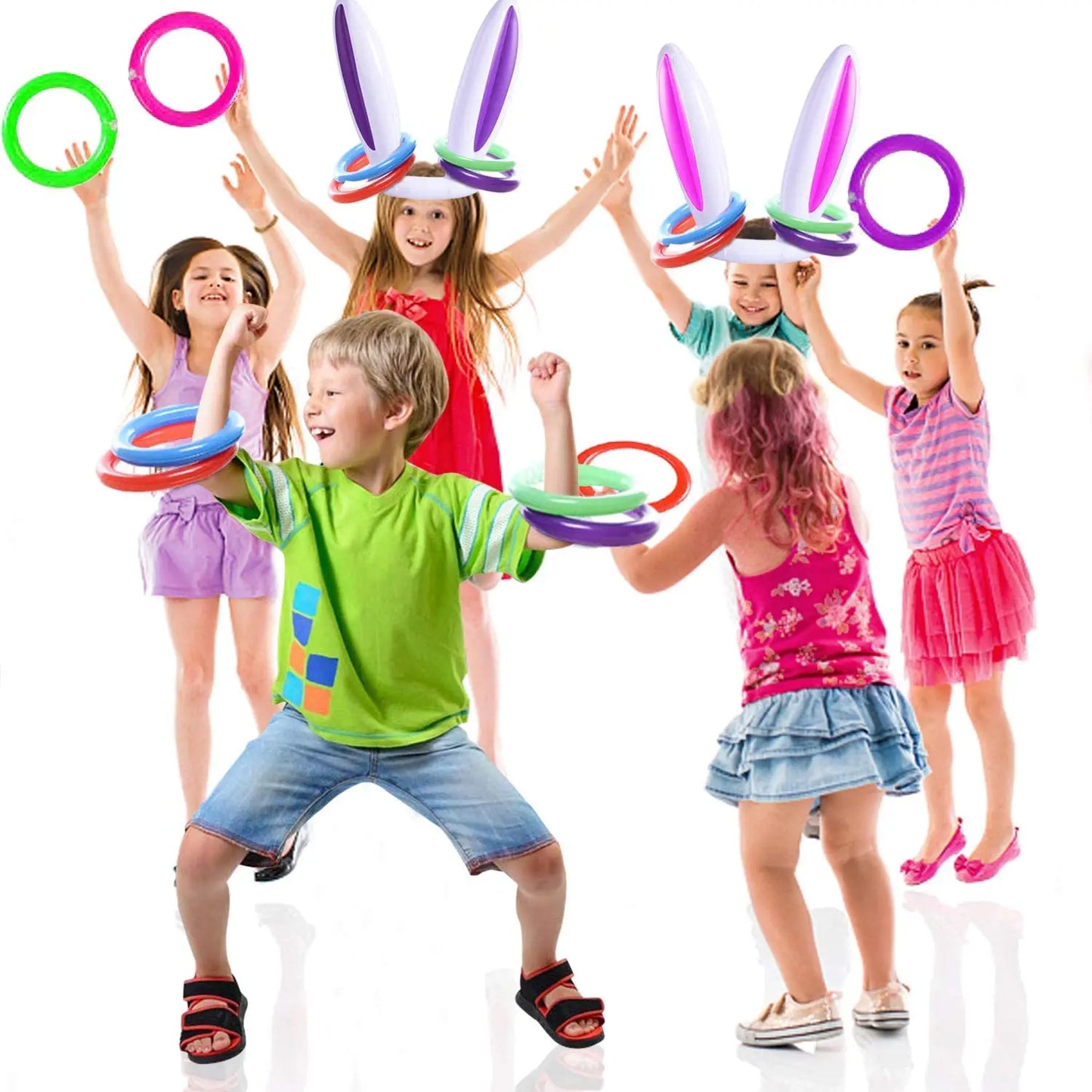 Inflatable Rabbit Ear Throwing Game Ferrule Ring Toss Happy Easter Party Decor Kids Favor Gifts Outdoor Entertainment Supplies