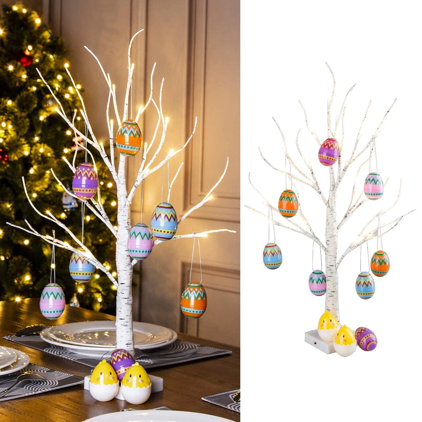 60cm Easter Birch Tree Led Light Easter Decorations Easter Eggs Hanging Ornaments Happy Easter Party Table Home Decor Kids Gifts