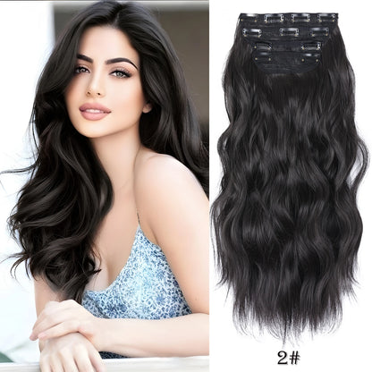 Long Wavy Clip In Hair Extensions Synthetic 4Pcs/Set For Women Heat resistant Black Brown Highlight Long Wavy Clip In Hair piece