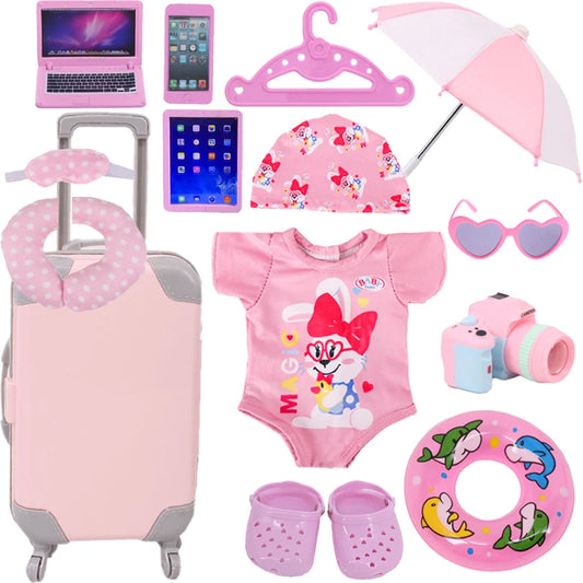 Doll Clothes & Shoes Bunny Suitcase Set – Accessories for 18-Inch American & 43cm Baby Dolls, Perfect DIY Gift for Girls