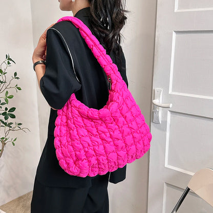 Ladies Tote Bags Large Capacity Lattice Pattern Female Hand Bag Casual Fashion Simple Nylon Quilted Elegant for Weekend Vacation