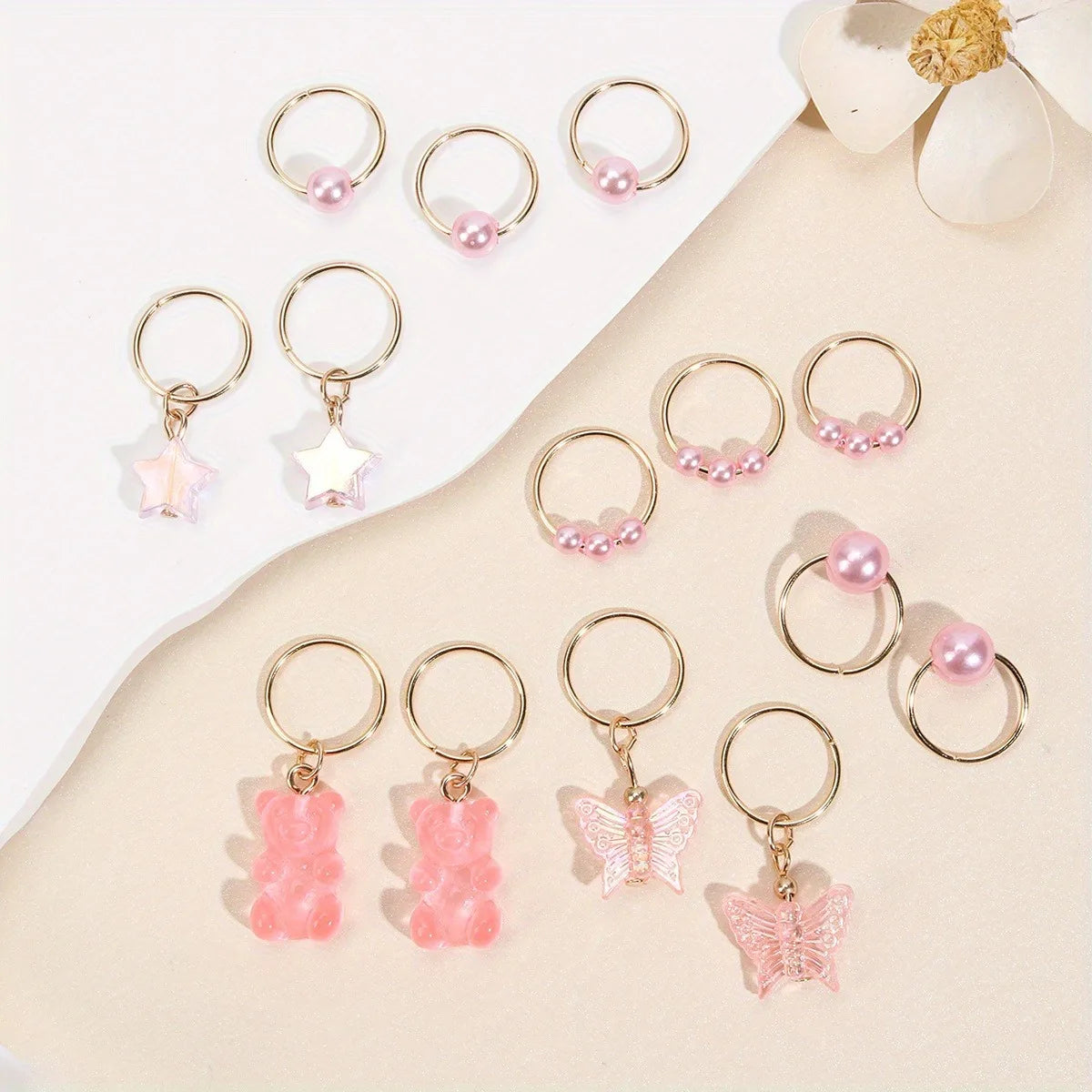 14pcs Cute Butterfly Bear Hair Braid Rings for Girls - Pearl Shaped Bead Clips - Essential Party Dress Accessories-Perfect Gift