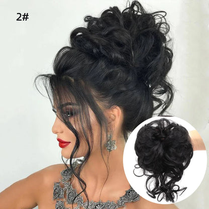 LUPU Synthetic Hair Bun Chignon Messy Curly Hair Band Elastic Scrunchy False Hair Pieces For Women Hairpins Black Brown