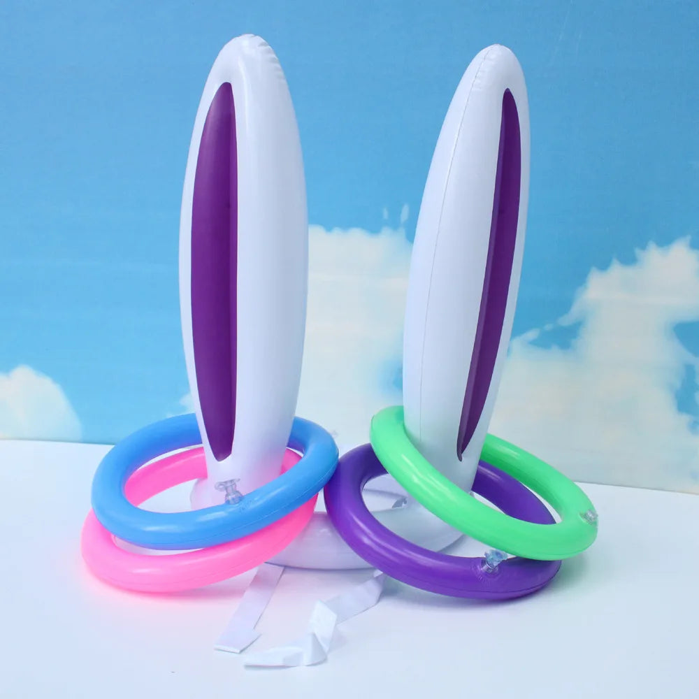 Inflatable Rabbit Ear Throwing Game Ferrule Ring Toss Happy Easter Party Decor Kids Favor Gifts Outdoor Entertainment Supplies