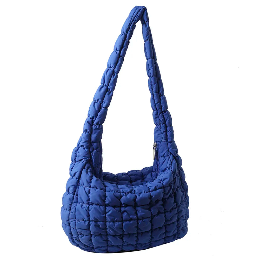 Ladies Tote Bags Large Capacity Lattice Pattern Female Hand Bag Casual Fashion Simple Nylon Quilted Elegant for Weekend Vacation