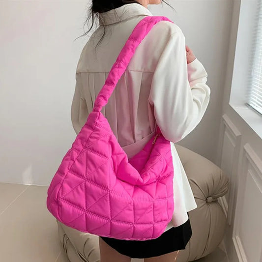 Puffer Quilted Crossbody Bag, Stylish Padded Shoulder Bag, Large Capacity Hobo Bag For Travel & Sports