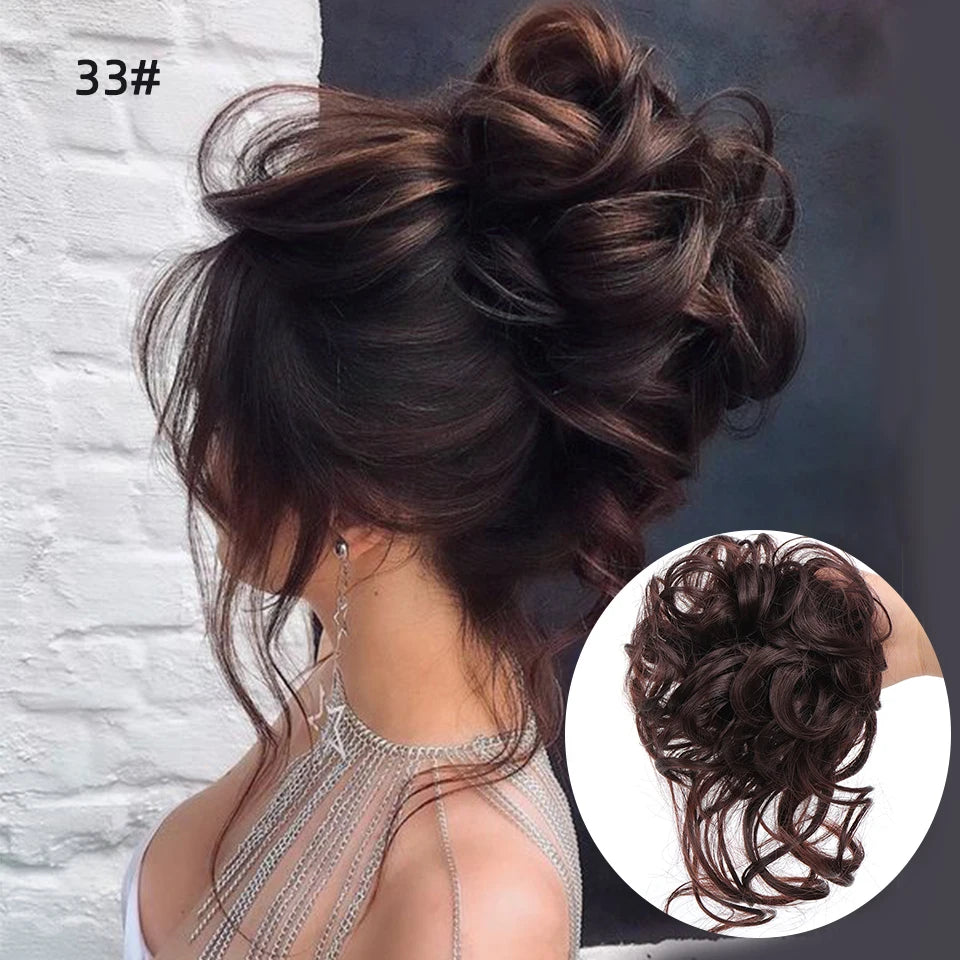 LUPU Synthetic Hair Bun Chignon Messy Curly Hair Band Elastic Scrunchy False Hair Pieces For Women Hairpins Black Brown