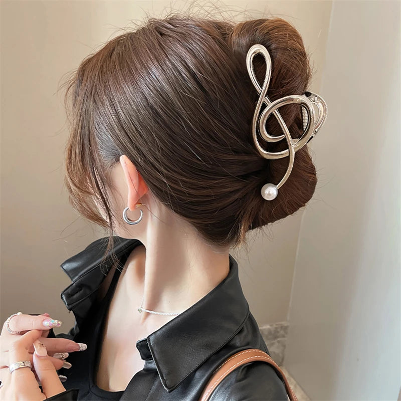 New Notes Metal Pearl Hair Claw Elegant Shark Clip Girl's Ponytail Claw Clip 2023 New Hair Accessories Headwear Gift