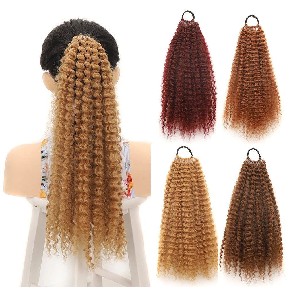 Synthetic Afro Kinky Curly Ponytail Extension for Women Wrap Around Soft Hairpiece Lightweight Fluffy Fake Tails with Hair Tie