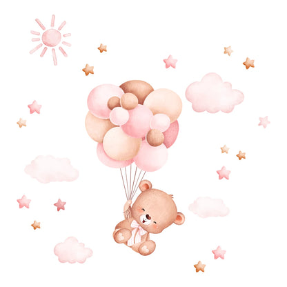 1Pc Cartoon Cute Balloon Bear Wall Sticker for Kids Room Baby Home Decoration Decor Star Bedroom Girls Wall Decals Living Room