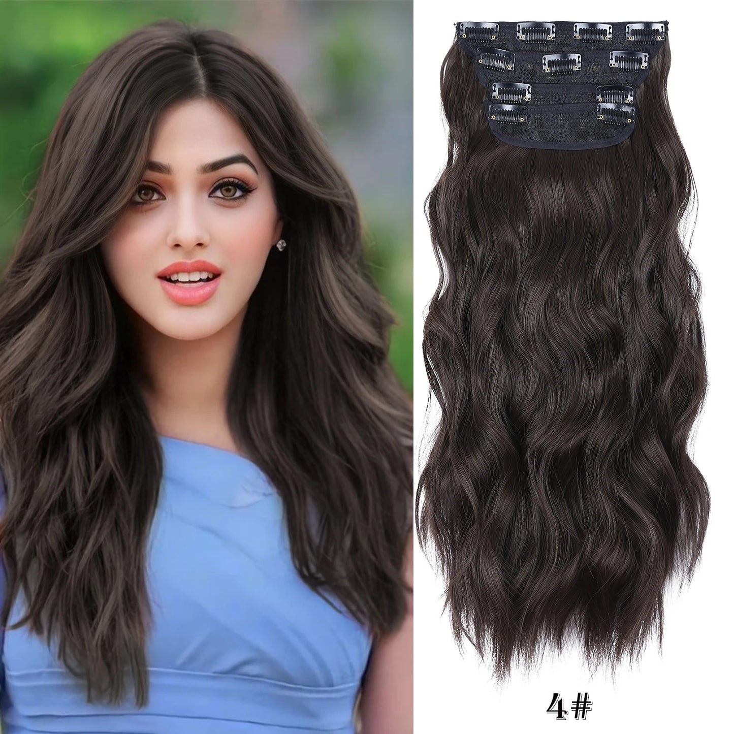 Long Wavy Clip In Hair Extensions Synthetic 4Pcs/Set For Women Heat resistant Black Brown Highlight Long Wavy Clip In Hair piece