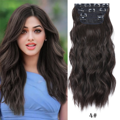 Long Wavy Clip In Hair Extensions Synthetic 4Pcs/Set For Women Heat resistant Black Brown Highlight Long Wavy Clip In Hair piece