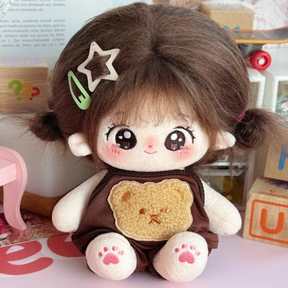 20cm Kawaii Idol Doll Plush – Stuffed Star Doll in Bear Overalls, Soft Cotton Plush Toy for Kids (Unisex)