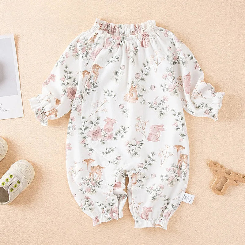 All Seasons Baby Girl Romper – Long Sleeve Floral Print Jumpsuit for Newborn to 9M