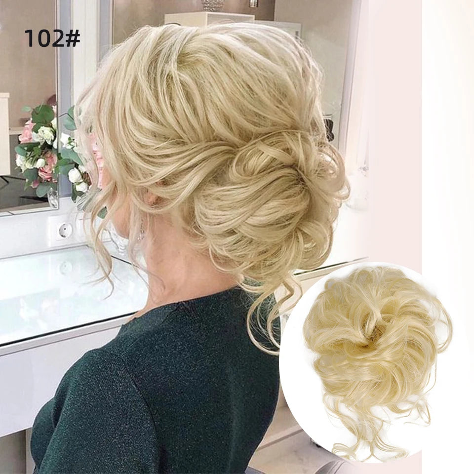 LUPU Synthetic Hair Bun Chignon Messy Curly Hair Band Elastic Scrunchy False Hair Pieces For Women Hairpins Black Brown