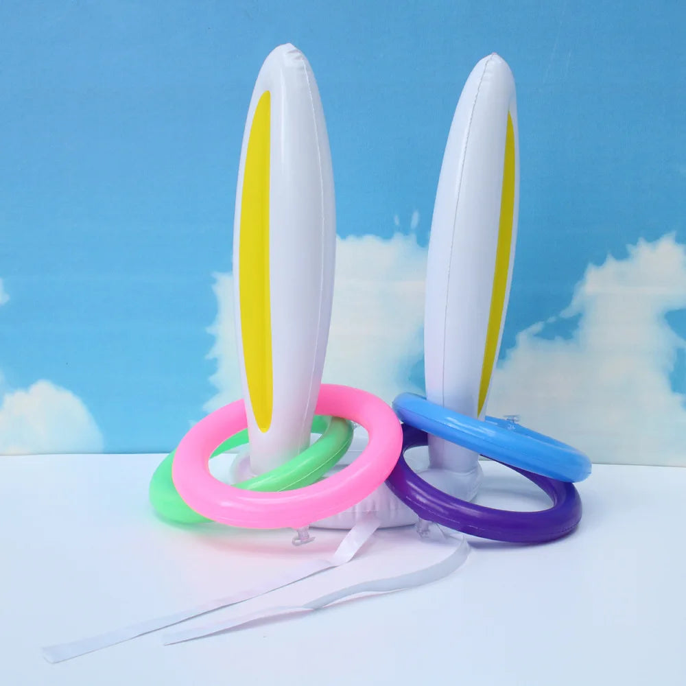 Inflatable Rabbit Ear Throwing Game Ferrule Ring Toss Happy Easter Party Decor Kids Favor Gifts Outdoor Entertainment Supplies