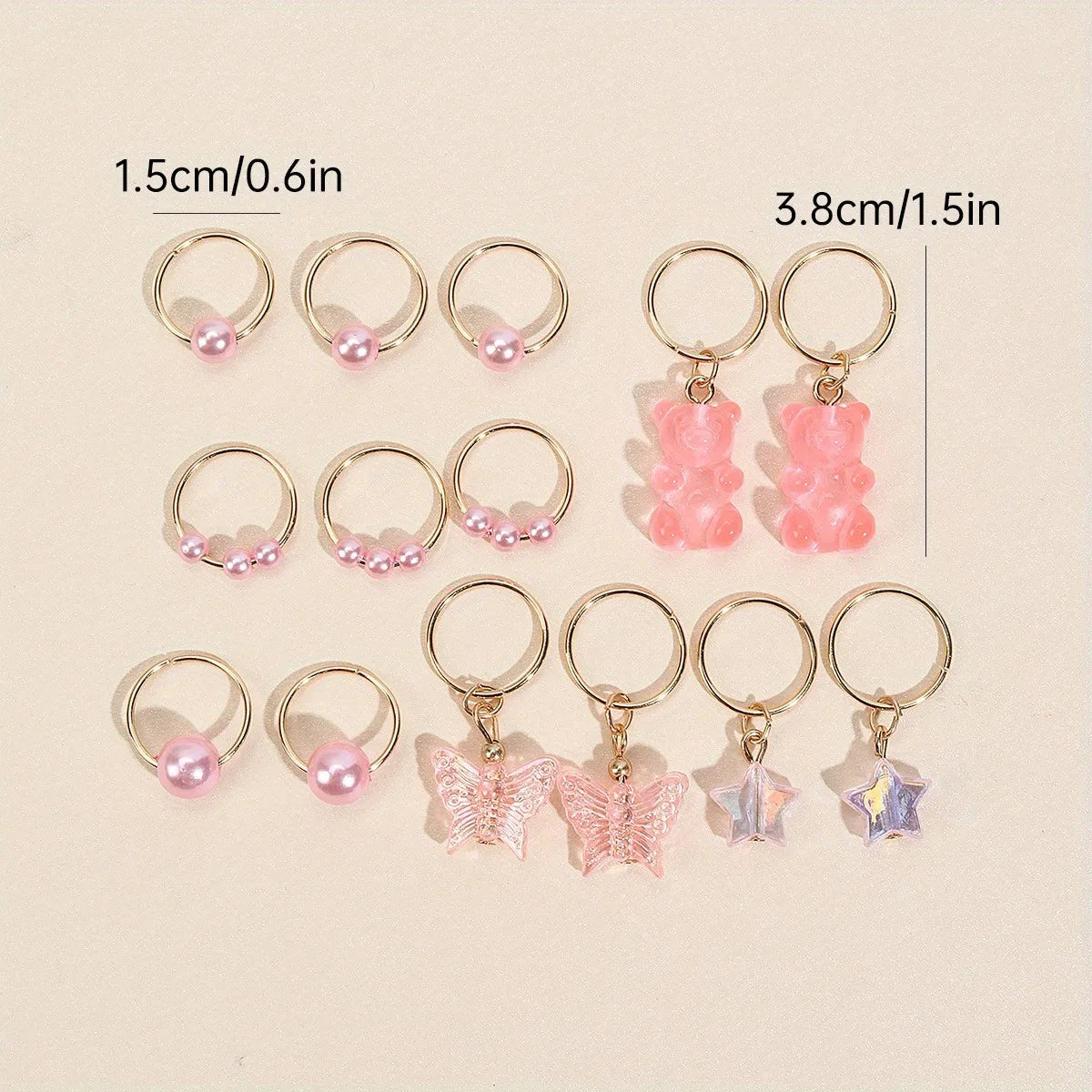 14pcs Cute Butterfly Bear Hair Braid Rings for Girls - Pearl Shaped Bead Clips - Essential Party Dress Accessories-Perfect Gift