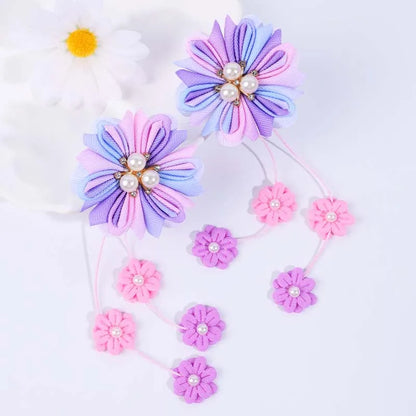 ncmama 2Pcs New Flower Pearl Hair Clips Cartoon Flower Tassel Pendant Hairpin Back To School Hair Accessories Festive Hheadwear