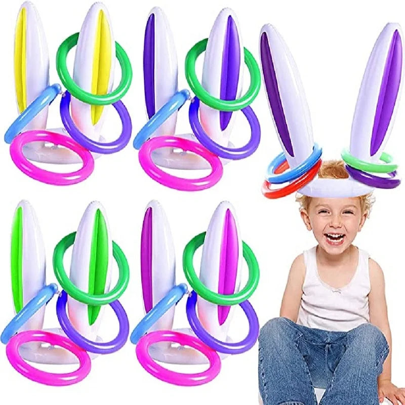 1Set PVC Inflatable Bunny Ears Ring Toss Game Inflatable Toss Game for Easter Party Kids Toy Gifts Wedding Birthday Supplies