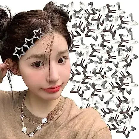 2/50Pcs Y2K Silver Star Hair Clips for Girls Filigree Star Metal Snap Clip Hairpins Barrettes Hair Jewelry Nickle Free Bobby Pin