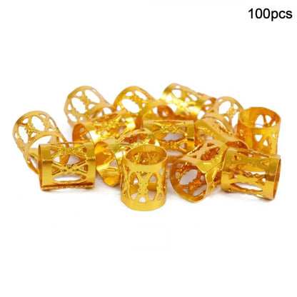 100/500pcs Gold Silver Dreadlock Hair Rings Adjustable Cuff Clip Hair Braids Dirty Braids Beads Hairpin Jewelry Hair Accessories