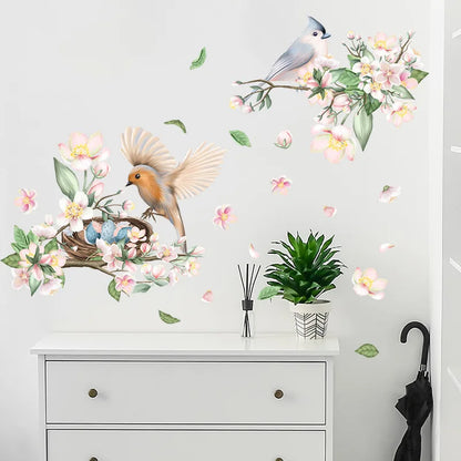 Painted Branches Bird Flowers Wall Stickers Chinese Style Living Room Background Home Decoration Wallpaper Self-adhesive Mural