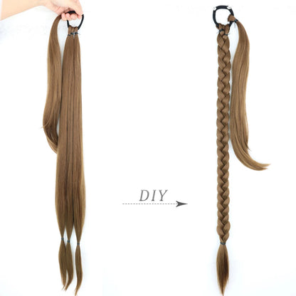 Long Ponytail Hair Extensions Braided Ponytail Synthetic 85cm With Rubber Band Natural Blonde Black For Women Hairpiece Braids