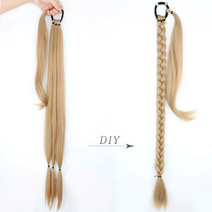 Long Ponytail Hair Extensions Braided Ponytail Synthetic 85cm With Rubber Band Natural Blonde Black For Women Hairpiece Braids