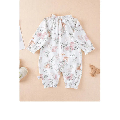 All Seasons Baby Girl Romper – Long Sleeve Floral Print Jumpsuit for Newborn to 9M