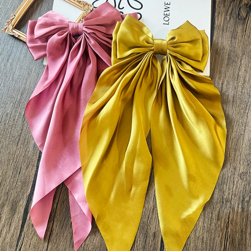 Bow Ribbon Hair Clip for Women Bowknot Barrettes Girls Solid Stain Spring Ponytail Clip Headband Hair Accessories Headwear Gift