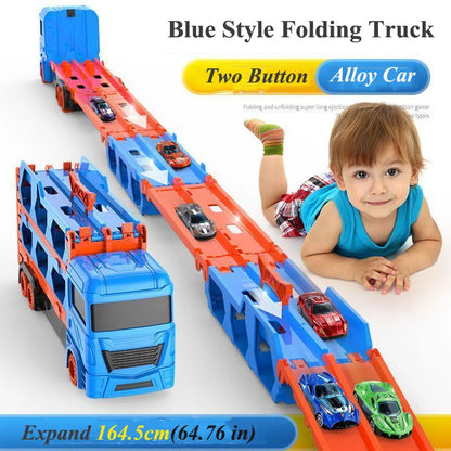 Large Car Transporter Truck with Folding Track – Diecast Racing Vehicle for Kids – Competitive Game Toy with Storage – Perfect Gift for Boys