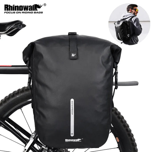 Rhinowalk Bike Pannier Bag 20L Big Capacity Waterproof Rear Rack Black Travel Bicycle Cycling Shoulder Bag Backpack Accessories