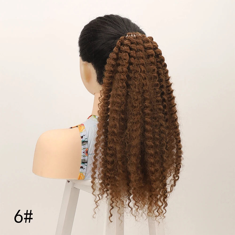 Synthetic Afro Kinky Curly Ponytail Extension for Women Wrap Around Soft Hairpiece Lightweight Fluffy Fake Tails with Hair Tie