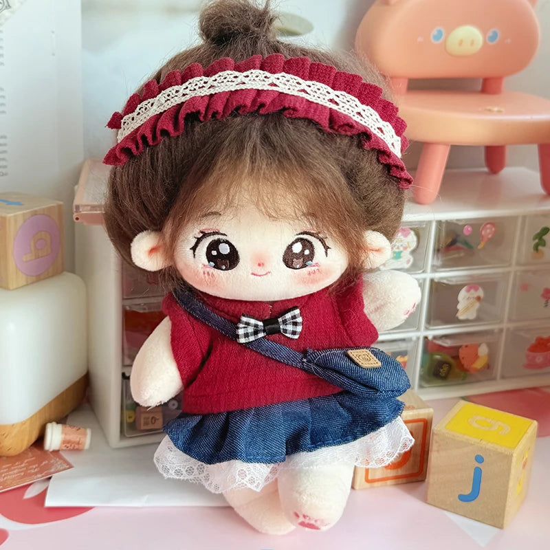 20cm Kawaii Idol Doll Plush – Stuffed Star Doll in Bear Overalls, Soft Cotton Plush Toy for Kids (Unisex)