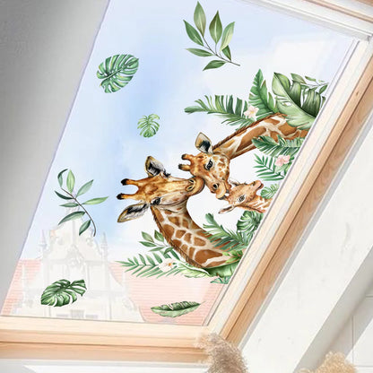 Cute Giraffe Family Green Leaves Wall Stickers Kids Baby Room Decor Wallpaper Living Room Bedroom Wall Decor Animals Wall Decals