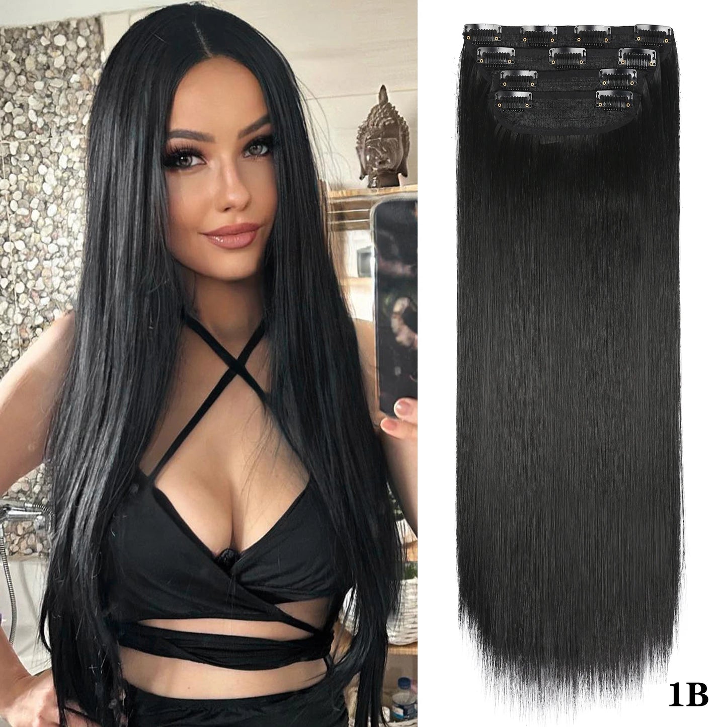 Long Wavy Clip In Hair Extensions Synthetic 4Pcs/Set For Women Heat resistant Black Brown Highlight Long Wavy Clip In Hair piece