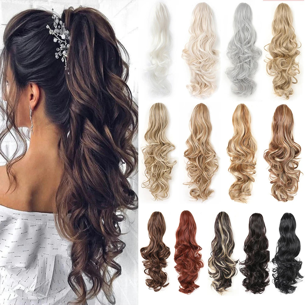 Claw Clip in Ponytail Extension Synthetic Hairpiece Curly Wavy Hair Extension 18&24 inch Long Ponytail Hairpieces for Women Girl