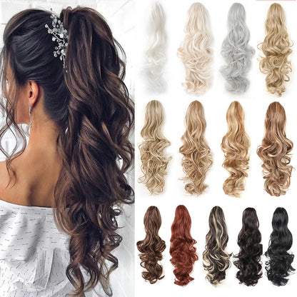 Claw Clip in Ponytail Extension Synthetic Hairpiece Curly Wavy Hair Extension 18&24 inch Long Ponytail Hairpieces for Women Girl