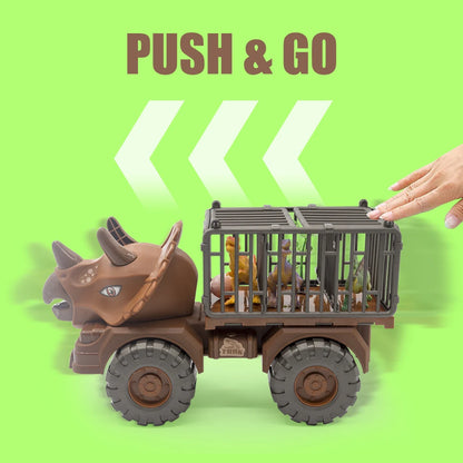 Dinosaur Transport Carrier Truck Toy – T-Rex Dinosaur Model Truck for Boys – Diecast Dino Animal Vehicle – Great Birthday Gift for Kids