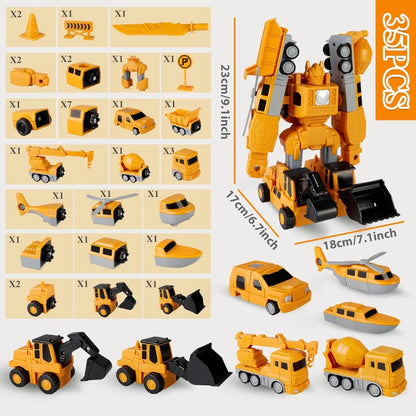 35-Piece Magnetic Transform Engineering Car Toy Set – DIY Construction Vehicle Assembly Toys with Storage Box – Kids Creative Playset