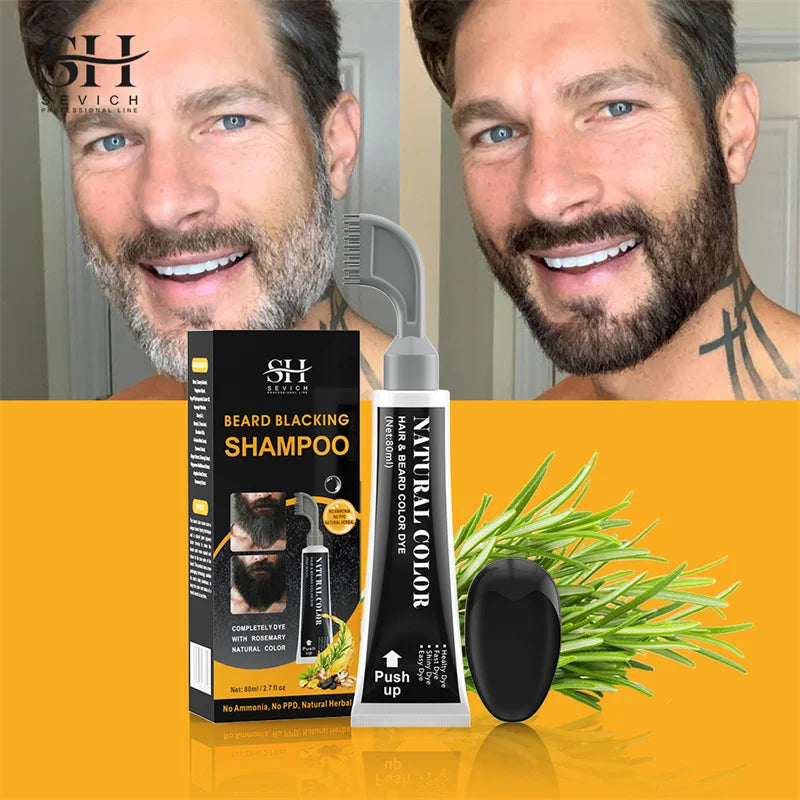 3 Minutes Black Beard Dye Cream With Comb 80ml Rosemary Natural Black Beard Dye Shampoo Pure Plant-Based Instant Hair Dye Cream