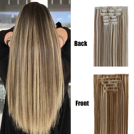 Clip in Hair Extensions Synthetic Hair Extensions for Women Straight Layered Hair Extensions Heat Resistant Long Wavy Daily